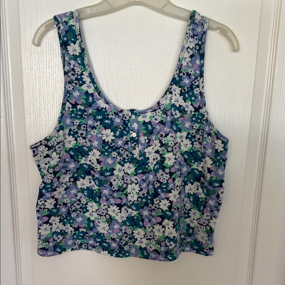 Old Navy Floral Crop Tank Top Womens XL Blue Purple Casual Summer